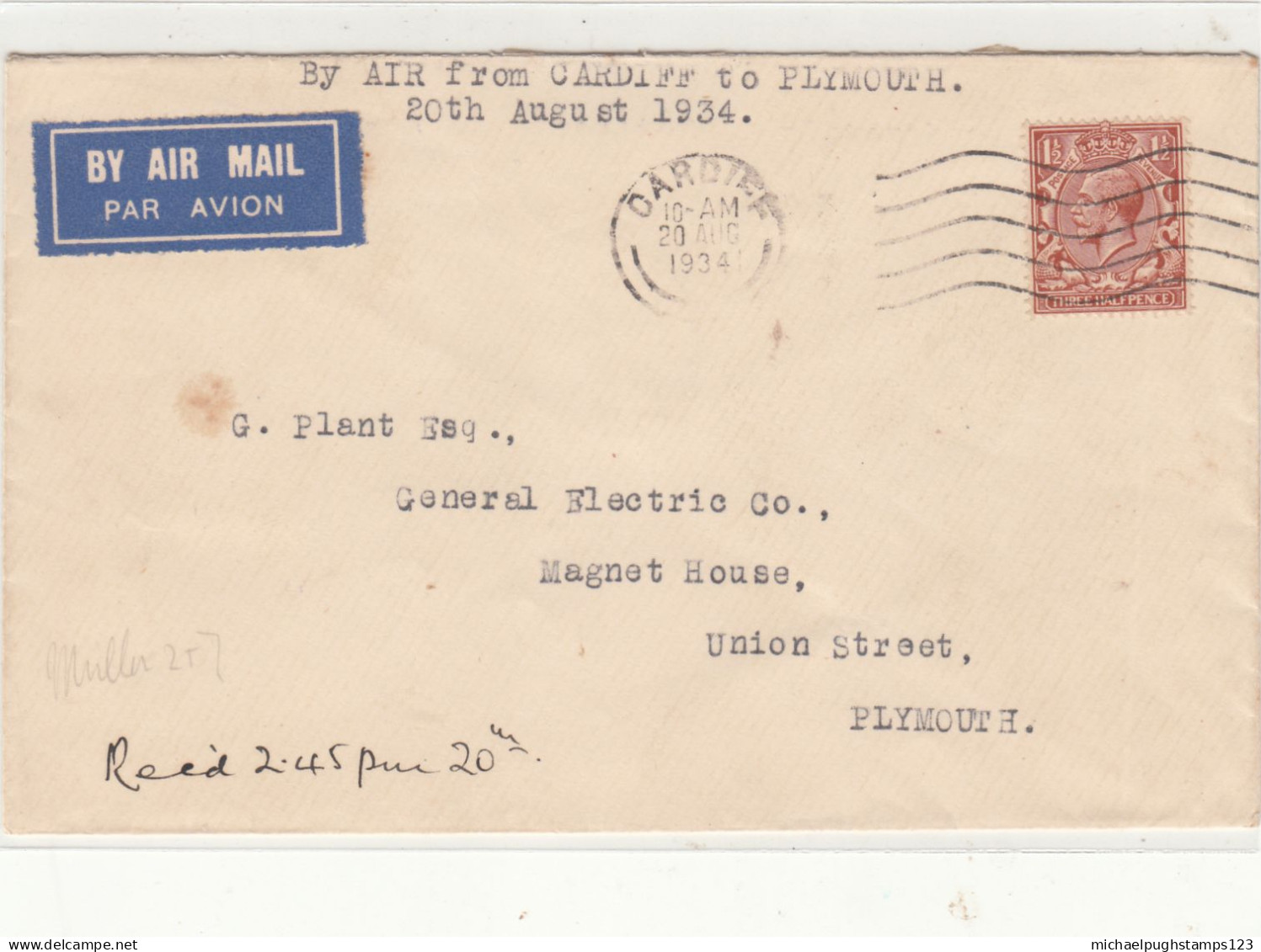 G.B. / 1934 Internal Airmails / Cardiff - Unclassified