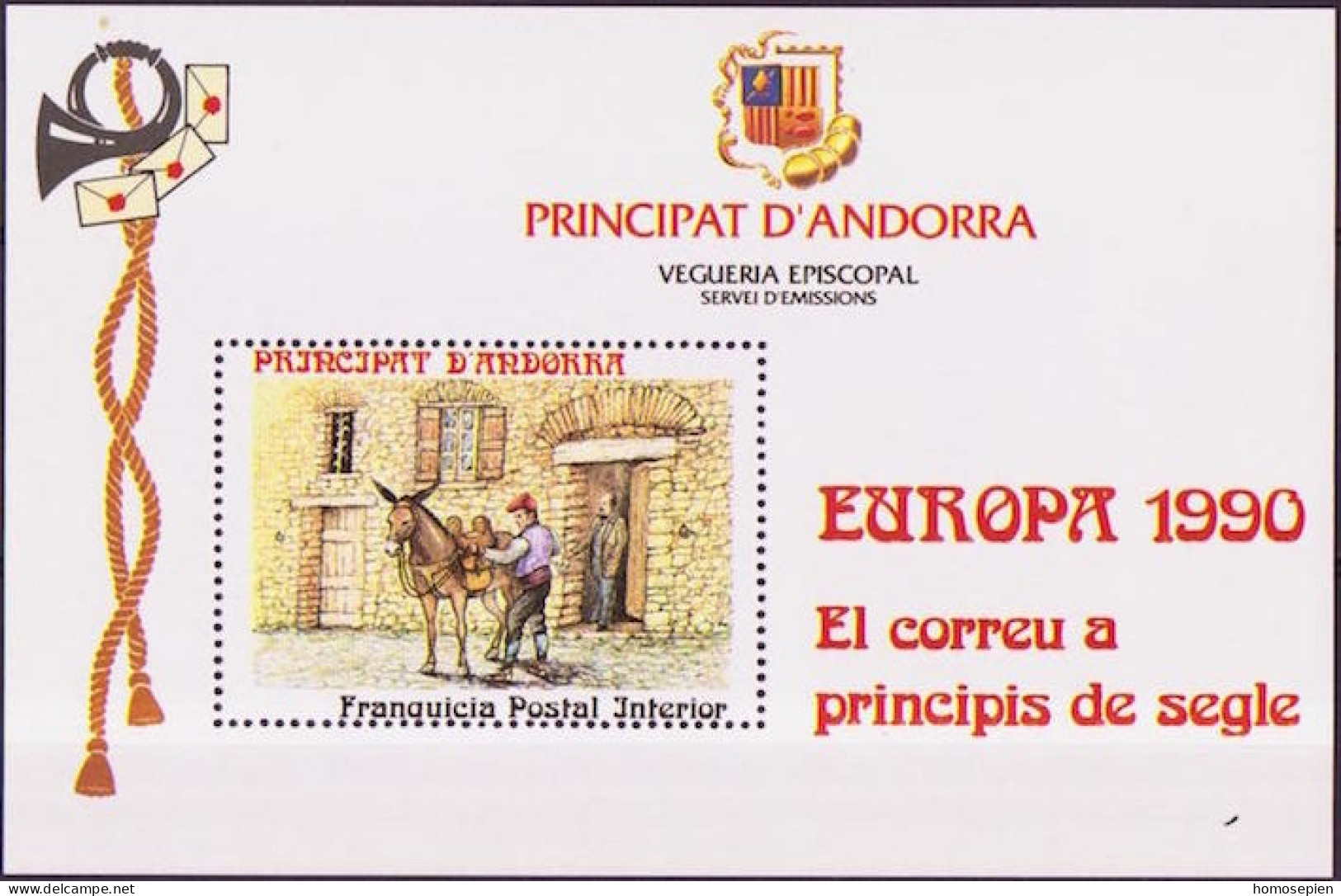 Andorre Viguerie - Andorra Bloc Feuillet 1990 Y&T N°BF(1) - Michel N°B(?) *** - Transport Du Courrier - Viguerie Episcopale