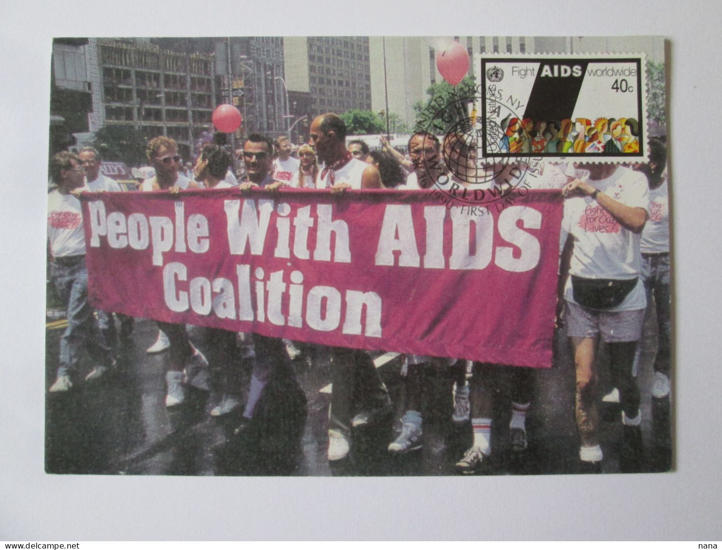 ONU/New York-Premier Jour Carte Maximum Coalition Du Sida 1990-UN Maximum Card First Day Aids Coalition 1990 - Maximumkaarten