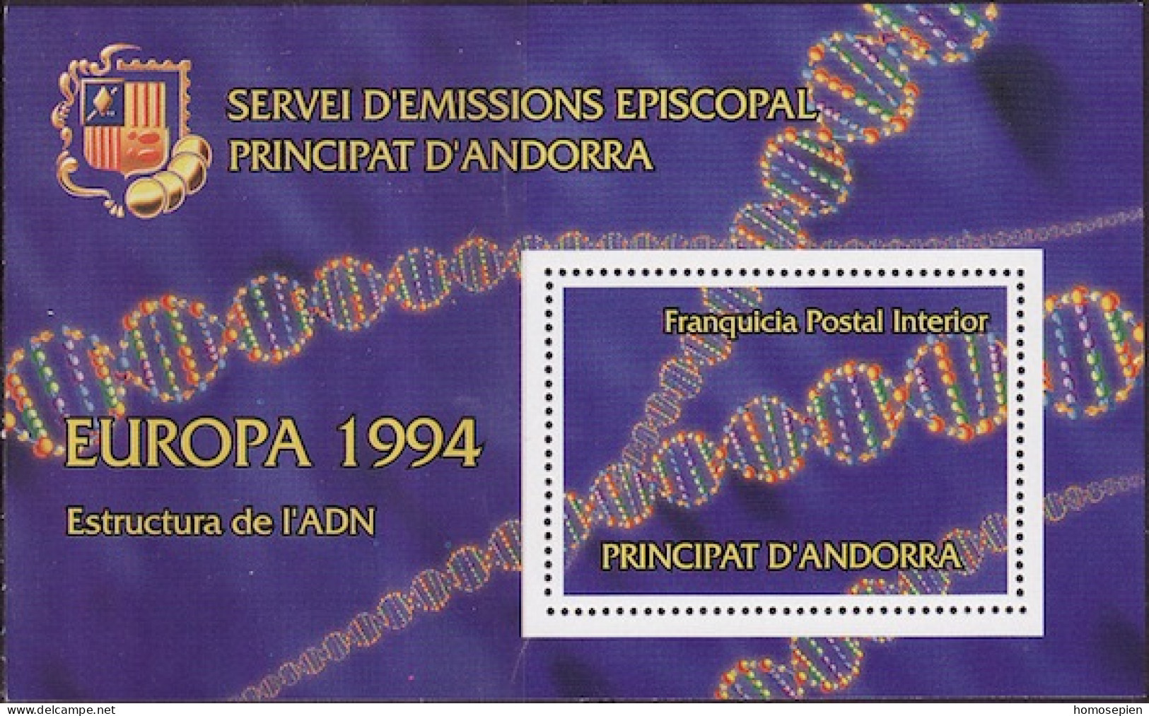 Andorre Viguerie - Andorra Bloc Feuillet 1994 Y&T N°BF(1) - Michel N°B(?) *** - Structure De L'ADN - Bischöfliche Viguerie