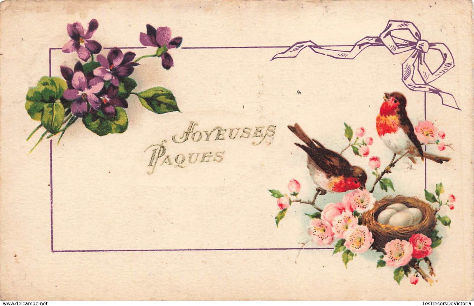 FÊTES ET VOEUX - Joyeuses Pâques - Nid D'oiseaux - Rouge Gorges - Carte Postale Ancienne - Pâques