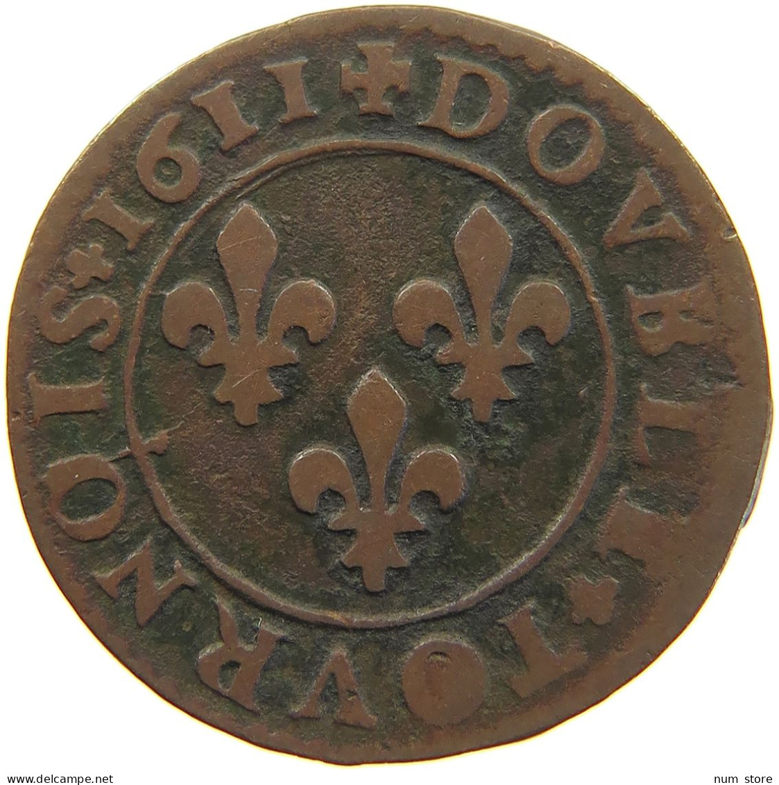 FRANCE DOUBLE TOURNOIS 1611 D LOUIS XIII. (1610–1643) #c034 0221 - 1610-1643 Louis XIII The Just