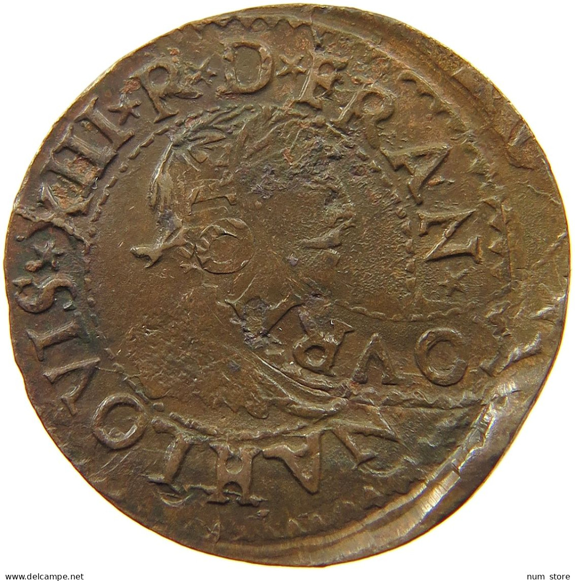 FRANCE DOUBLE TOURNOIS  LOUIS XIII. (1610–1643) HEAVILY DOUBLE STRUCK BOTH SIDES #t064 0073 - 1610-1643 Louis XIII Le Juste