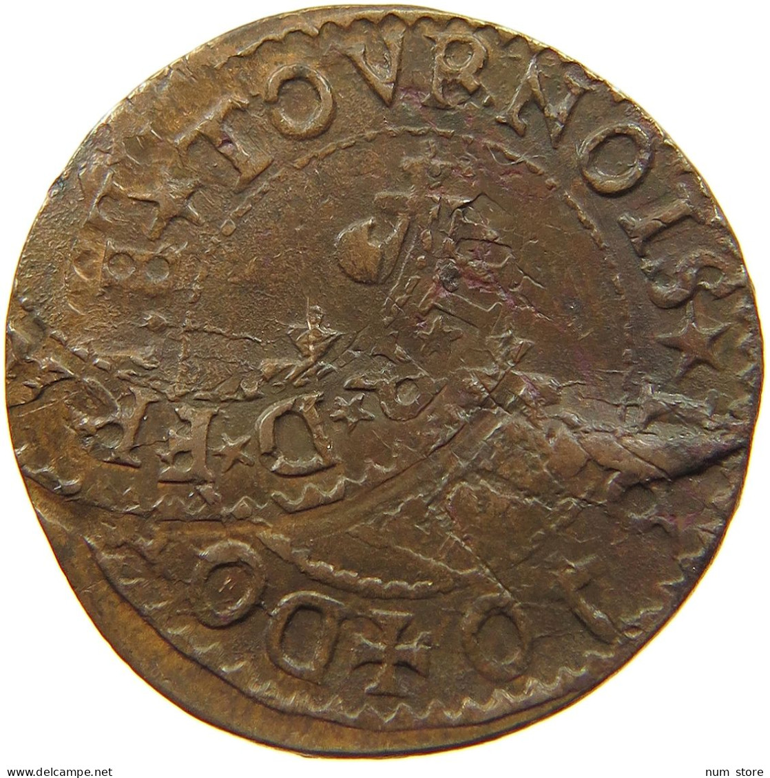 FRANCE DOUBLE TOURNOIS  LOUIS XIII. (1610–1643) HEAVILY DOUBLE STRUCK BOTH SIDES #t064 0073 - 1610-1643 Louis XIII Le Juste