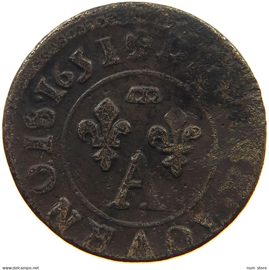 FRANCE DOMBES DENIER TOURNOIS 1651 A Gaston D'Orléans #c084 0503 - Dombes