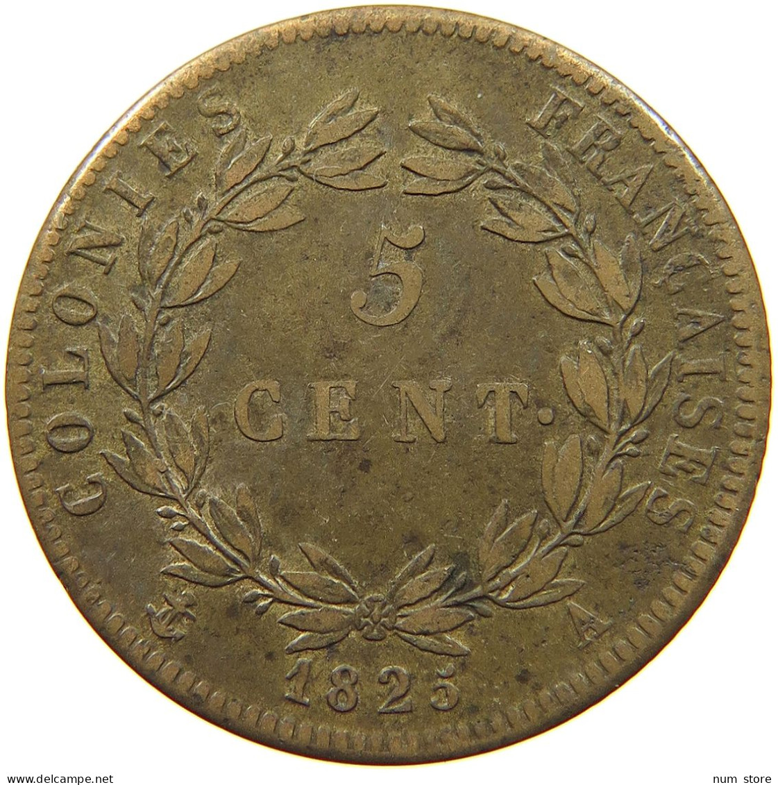 FRANCE COLONIES 5 CENTIMES 1825 A Charles X. (1824-1830) #t112 0123 - Colonie Francesi (1817-1844)