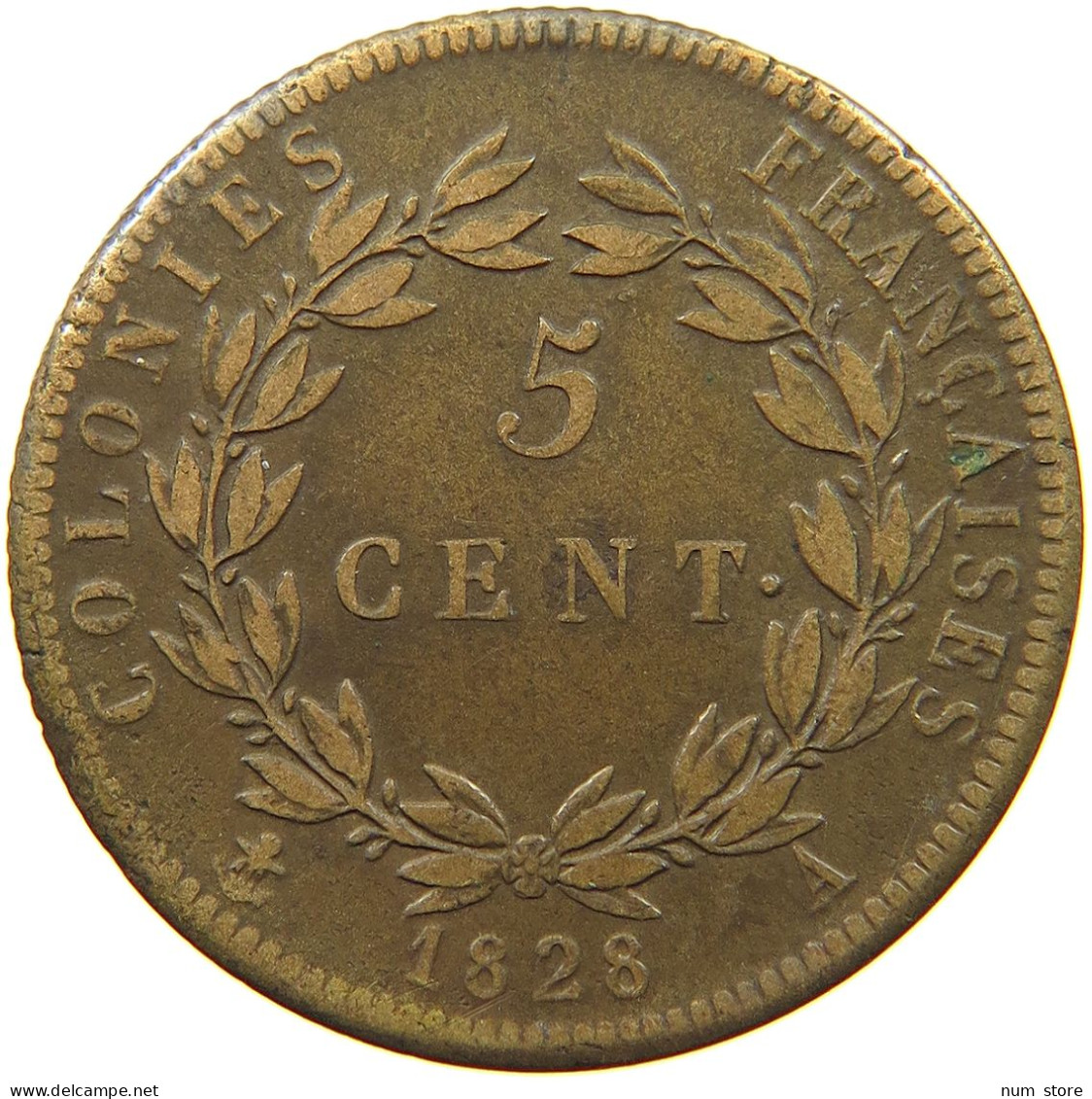 FRANCE COLONIES 5 CENTIMES 1828 A Charles X. (1824-1830) #t112 0141 - Colonies Générales (1817-1844)