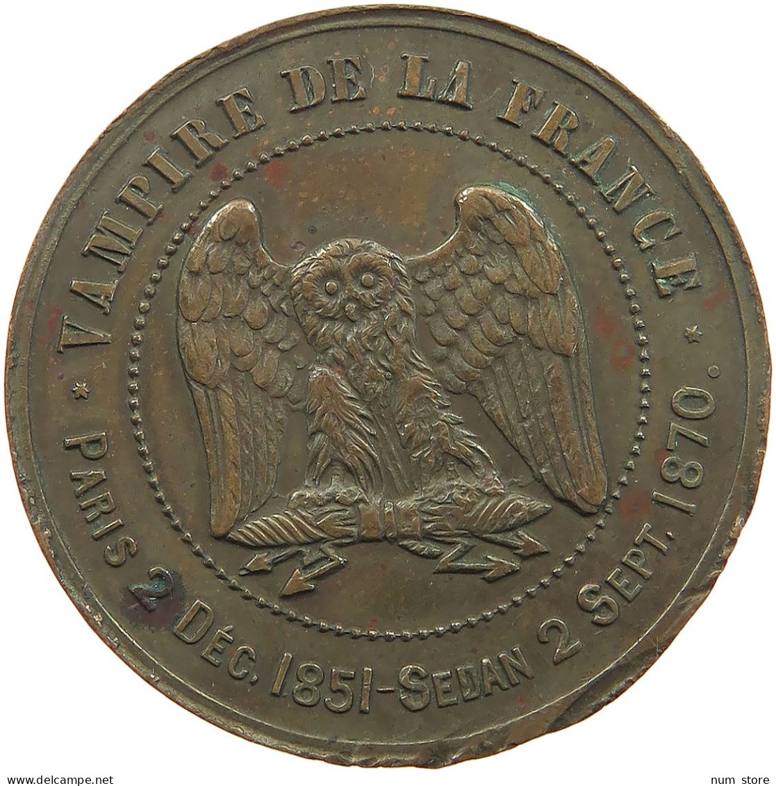 FRANCE MEDAL 1870 Napoleon III. (1852-1870) SATIRIQUE, VAMPIRE DE LA FRANCE #a041 0101 - Autres & Non Classés