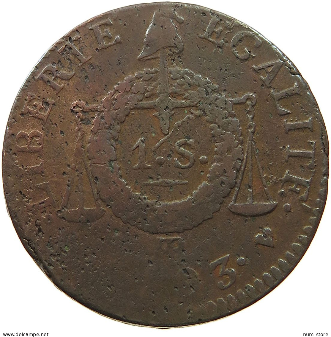 FRANCE SOL 1793 BB STRASBOURG  #t057 0037 - 1792-1804 Prima Repubblica