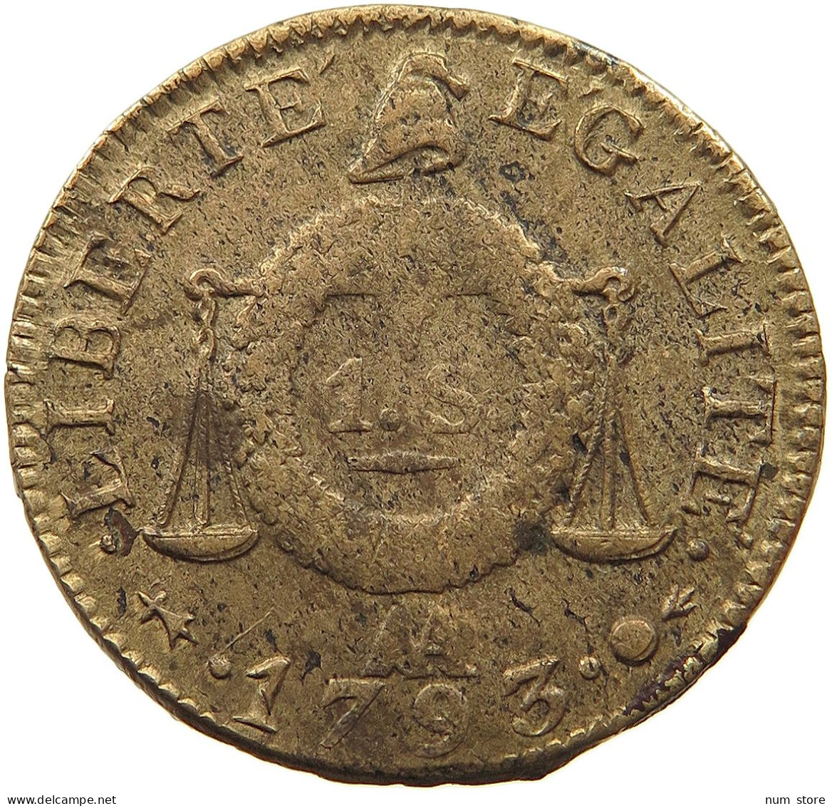 FRANCE SOL 1793 AA METZ  #t057 0035 - 1792-1804 First French Republic