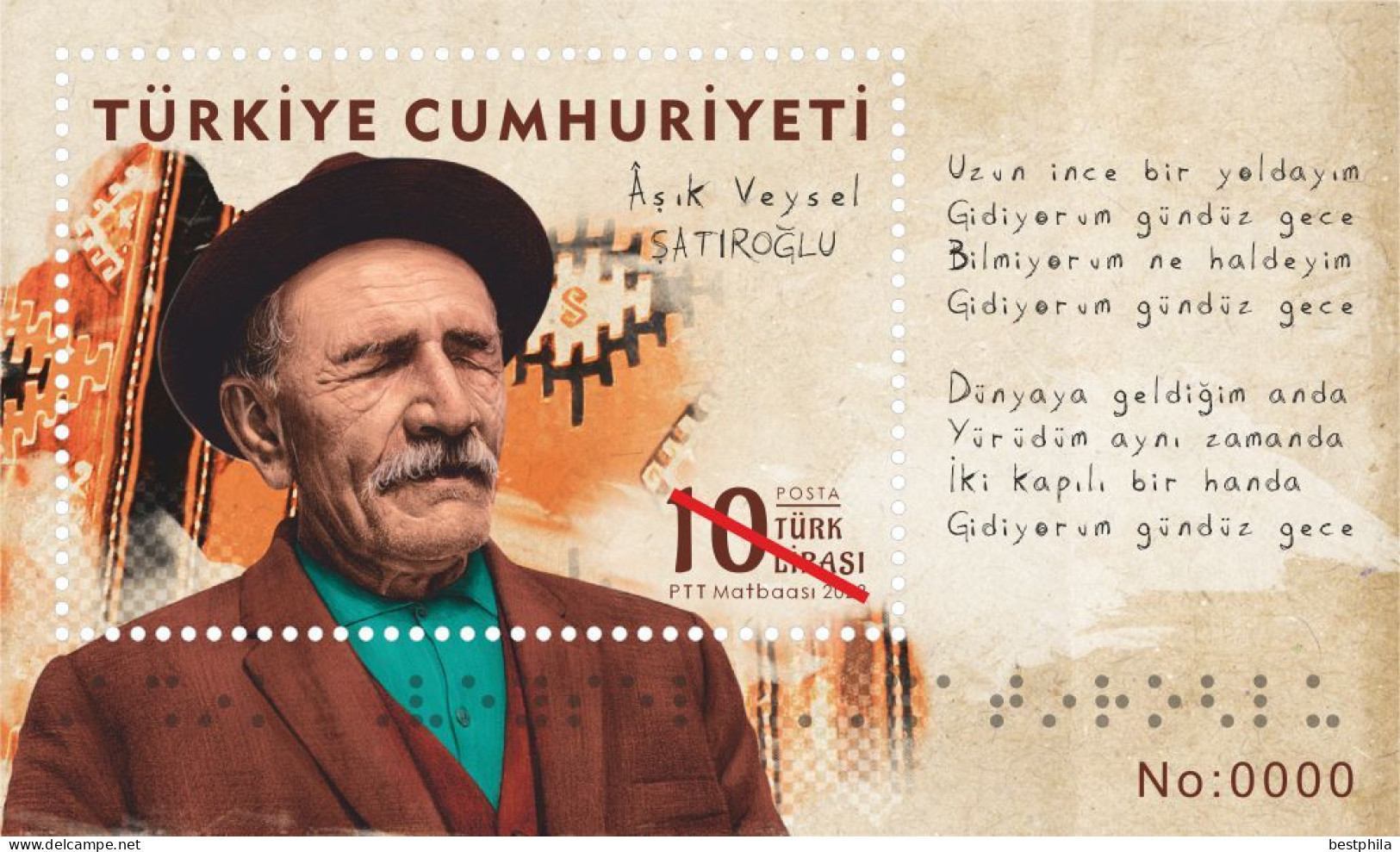 Turkey, Türkei - 2023 - Aşık Veysel Şatıroğlu, Turkish Folk Music Singer // 1.Mini S/Sheet ** With Serial Numbers ** MNH - Ongebruikt