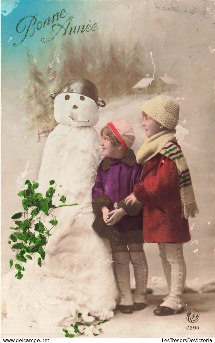 FÊTES ET VOEUX - Bonne Année - Deux Enfants Avec Un Bonhomme De Neige - Carte Postale Ancienne - Año Nuevo