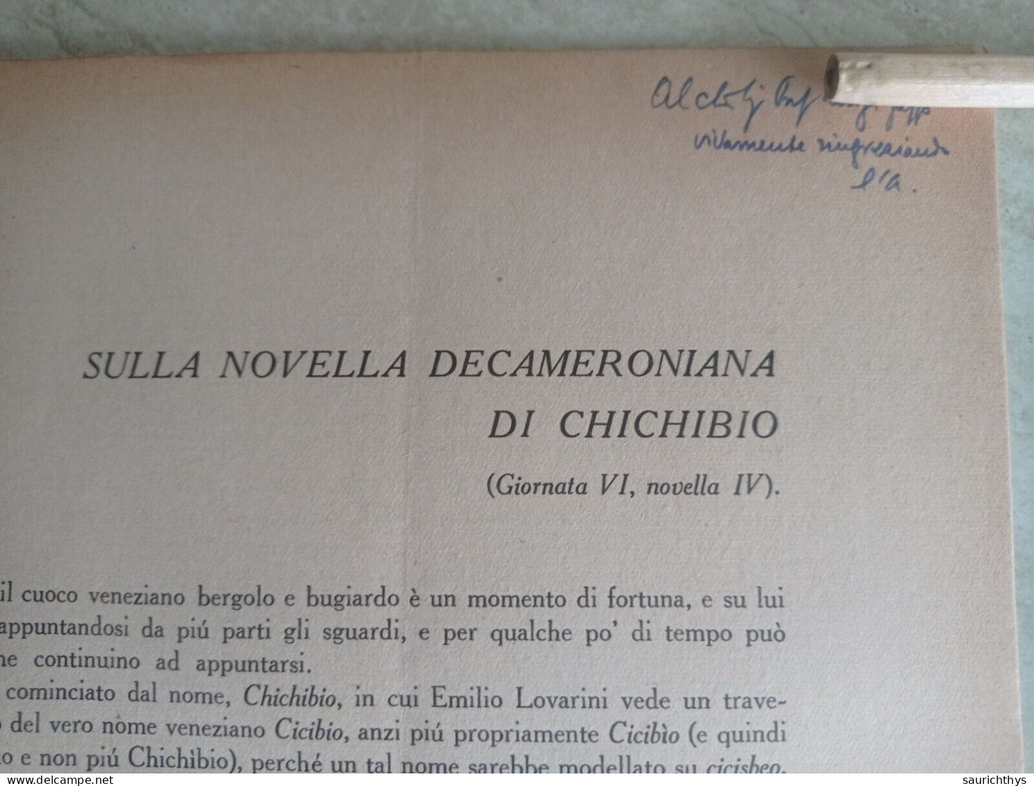 Sulla Novella Decameroniana Di Chichibio Autografo Filologo Alberto Chiari Da Firenze Estratto Da Convivium 1941 - Geschiedenis, Biografie, Filosofie