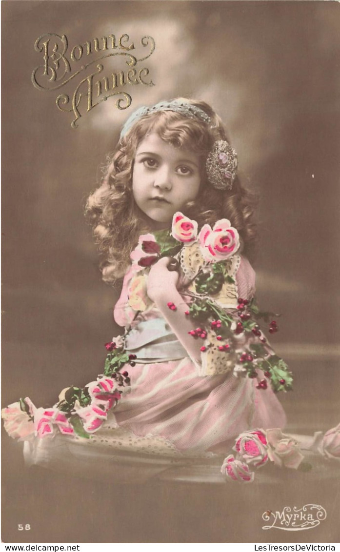 FÊTES ET VOEUX - Bonne Année - Myrka - Fillette Couverte De Fleurs - Colorisé - Carte Postale Ancienne - Año Nuevo