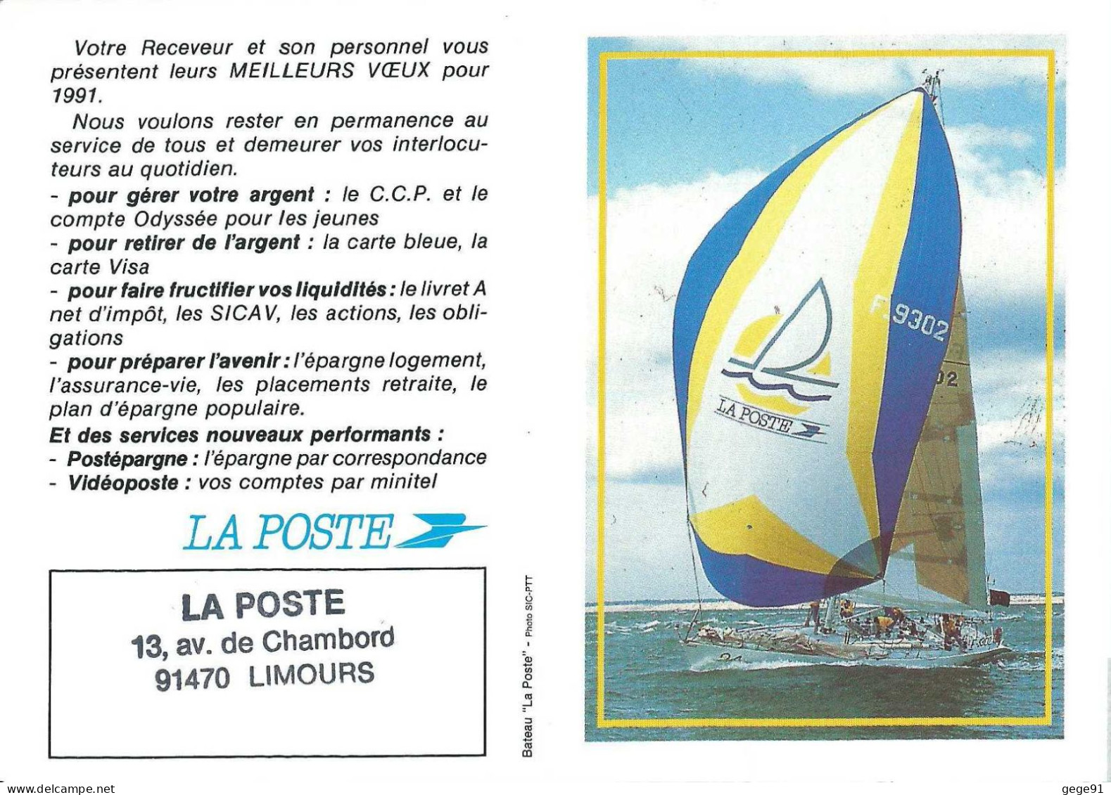 Calendrier De Poche - 1991 - Voilier La Poste - Course Autour Du Monde - Small : 1981-90