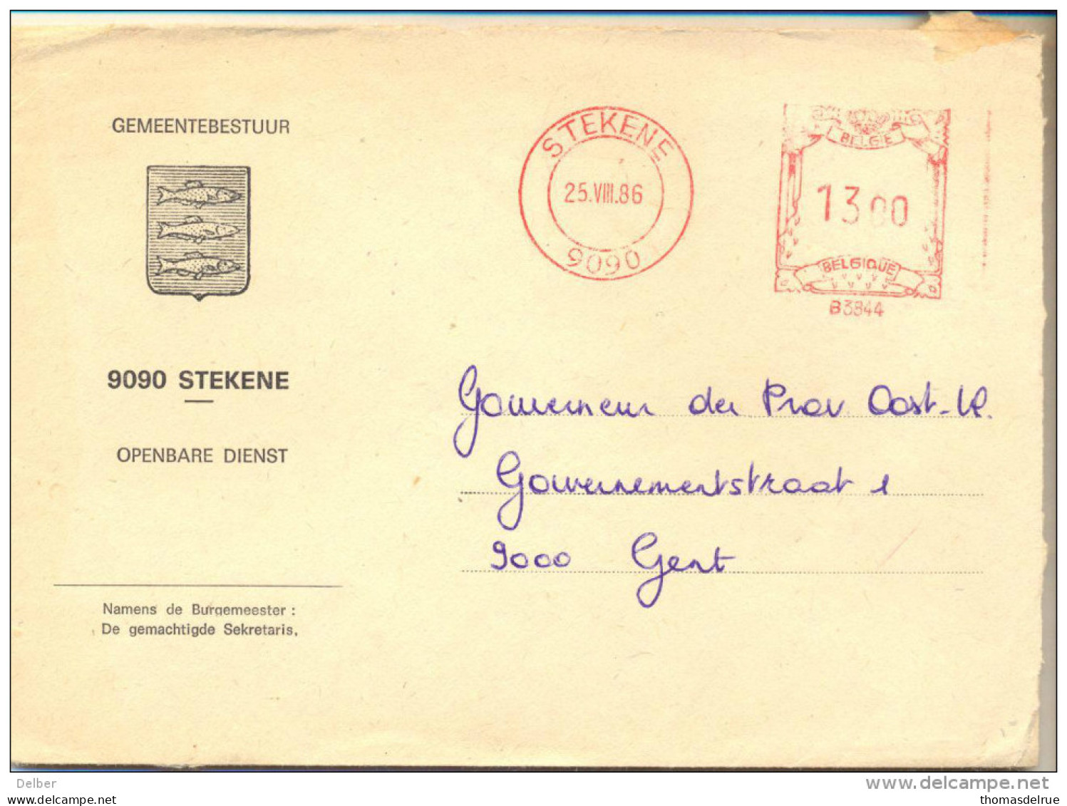 4Za965 : Roodstempel: STEKENE 9090 B3844 13 00 > 9000 Gent - Omslag Openare Dienst Gebruikt Voor Brief - 1960-79