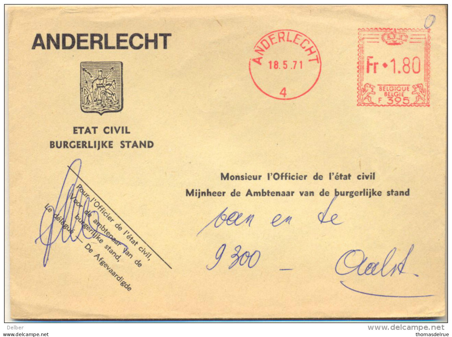 4Za977 : Roodstempel: ANDERLECHT F.395 1  Fr. 1.80 > 9300 Aalst + Contreseing...  Bijzonder Tarief - 1960-79