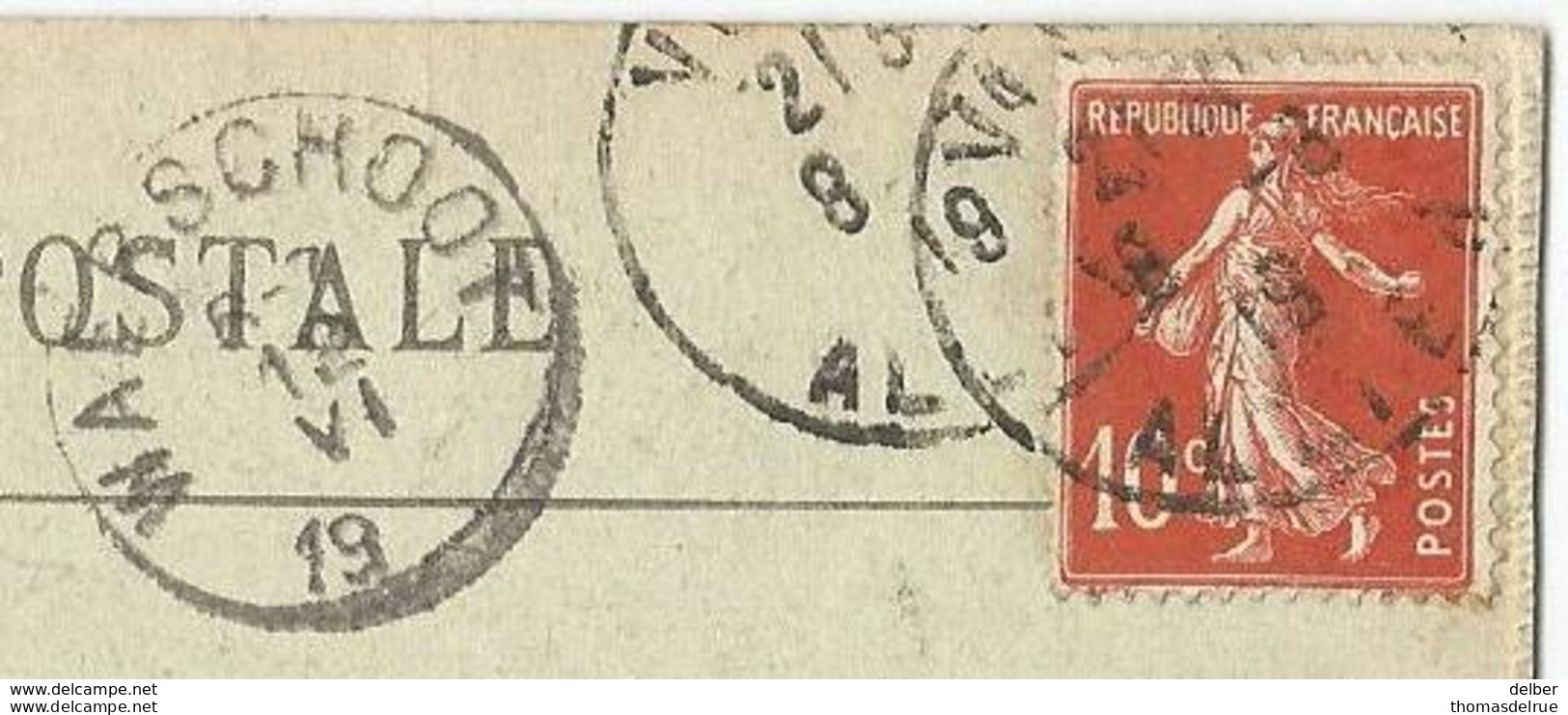 8Eb-450: WAERSCHOOT 6-7 19 VI _19 : Noodstempel [aankomst][onvolledig Jaar CP: VICHY Terrasse.. - Fortune (1919)