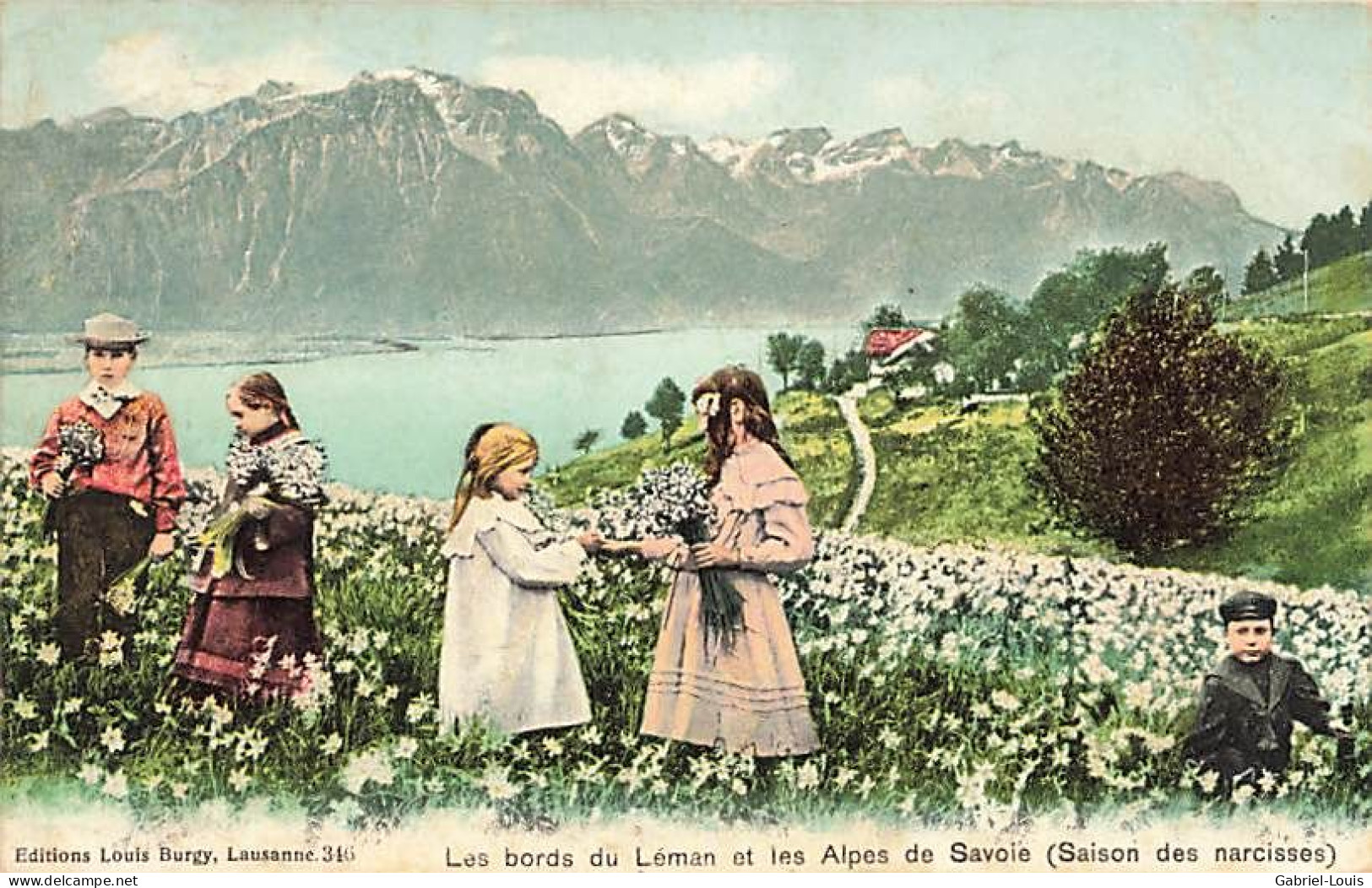 Les Bords Du Léman Et Les Alpes De Savoie Saison Des Narcisses Les Avants Sur Montreux Animée Enfants 1903 - Montreux