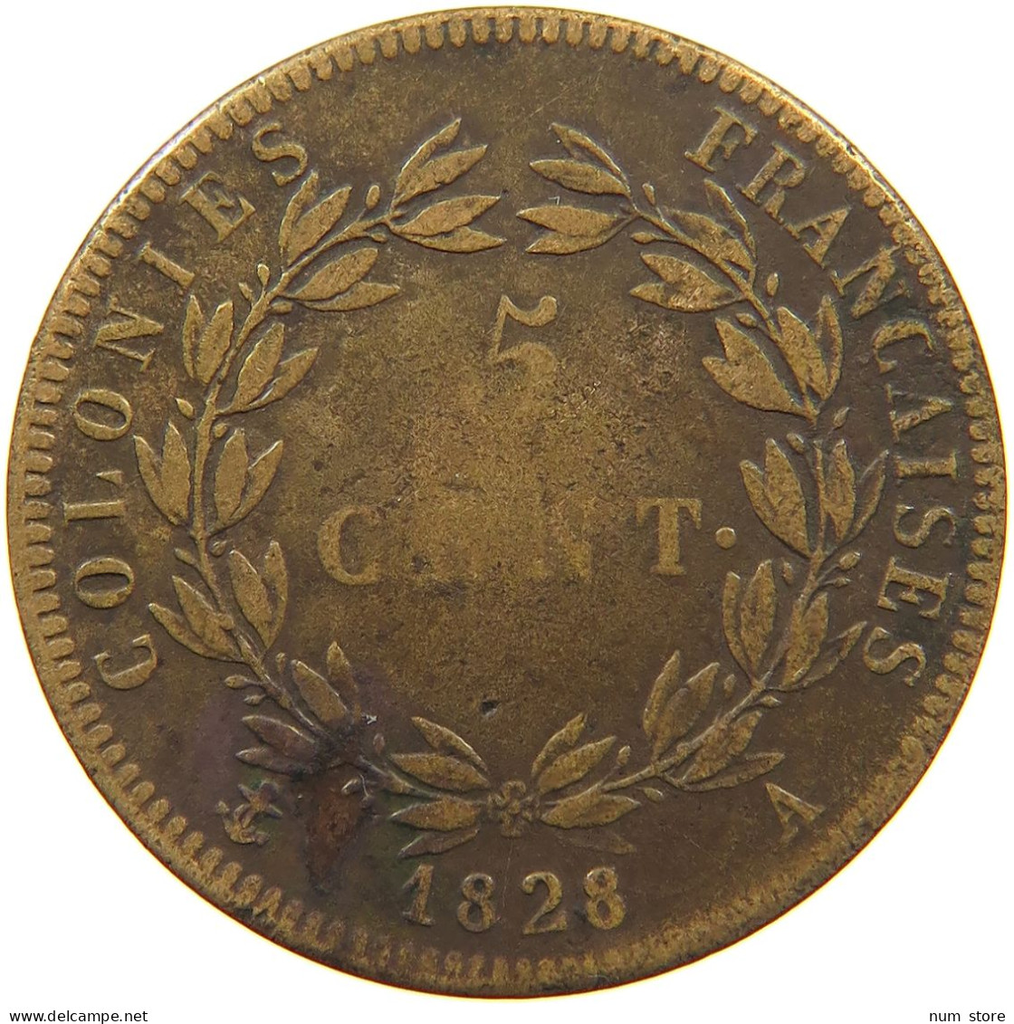 FRENCH COLONIES 5 CENTIMES 1828 A Charles X. (1824-1830) #a041 0453 - Colonie Francesi (1817-1844)