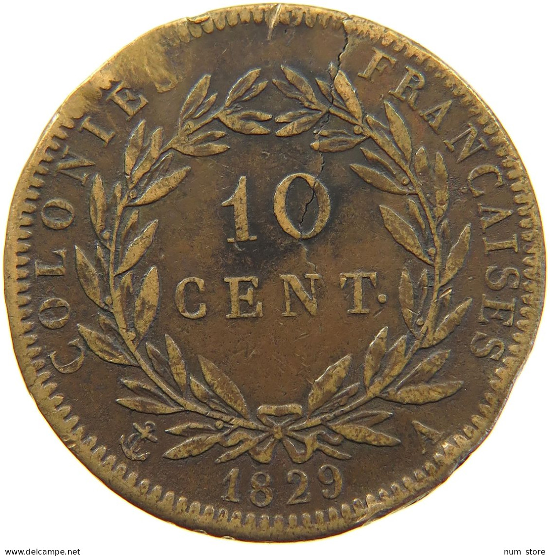 FRENCH COLONIES 10 CENTIMES 1829 A Charles X. (1824-1830) #c059 0139 - Colonie Francesi (1817-1844)