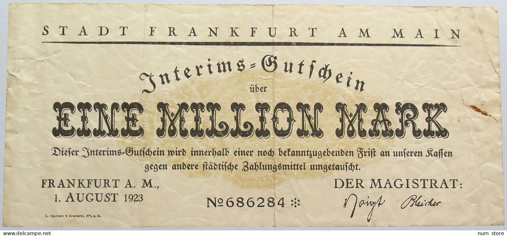 FRANKFURT MILLION MARK 1923  #alb015 0305 - 1 Miljoen Mark