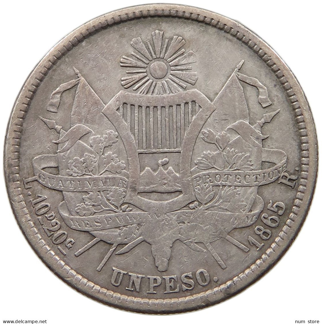 GUATEMALA PESO 1865 LARGE R  #t135 0219 - Guatemala