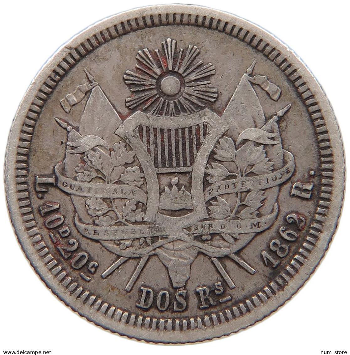 GUATEMALA 2 REALES 1862 COUNTERMARKED #t011 0181 - Guatemala