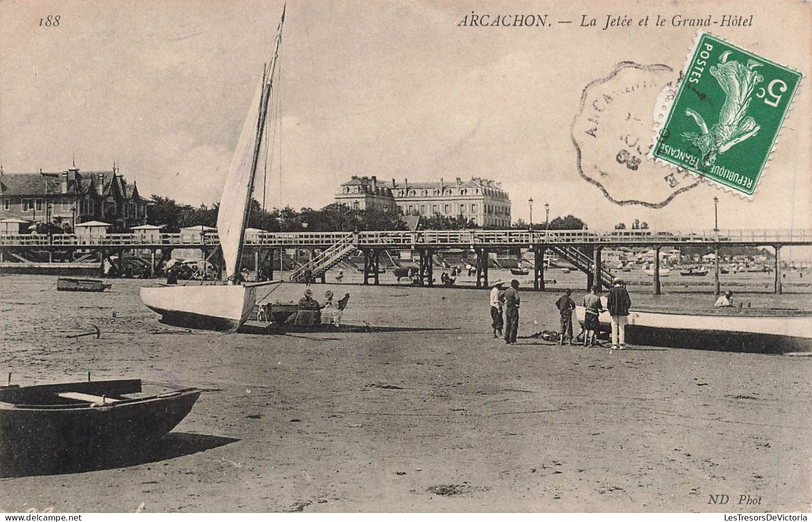 FRANCE - Arcachon - La Jetée Et Le Grand Hôtel - Animé - Plage - Carte Postale Ancienne - Arcachon