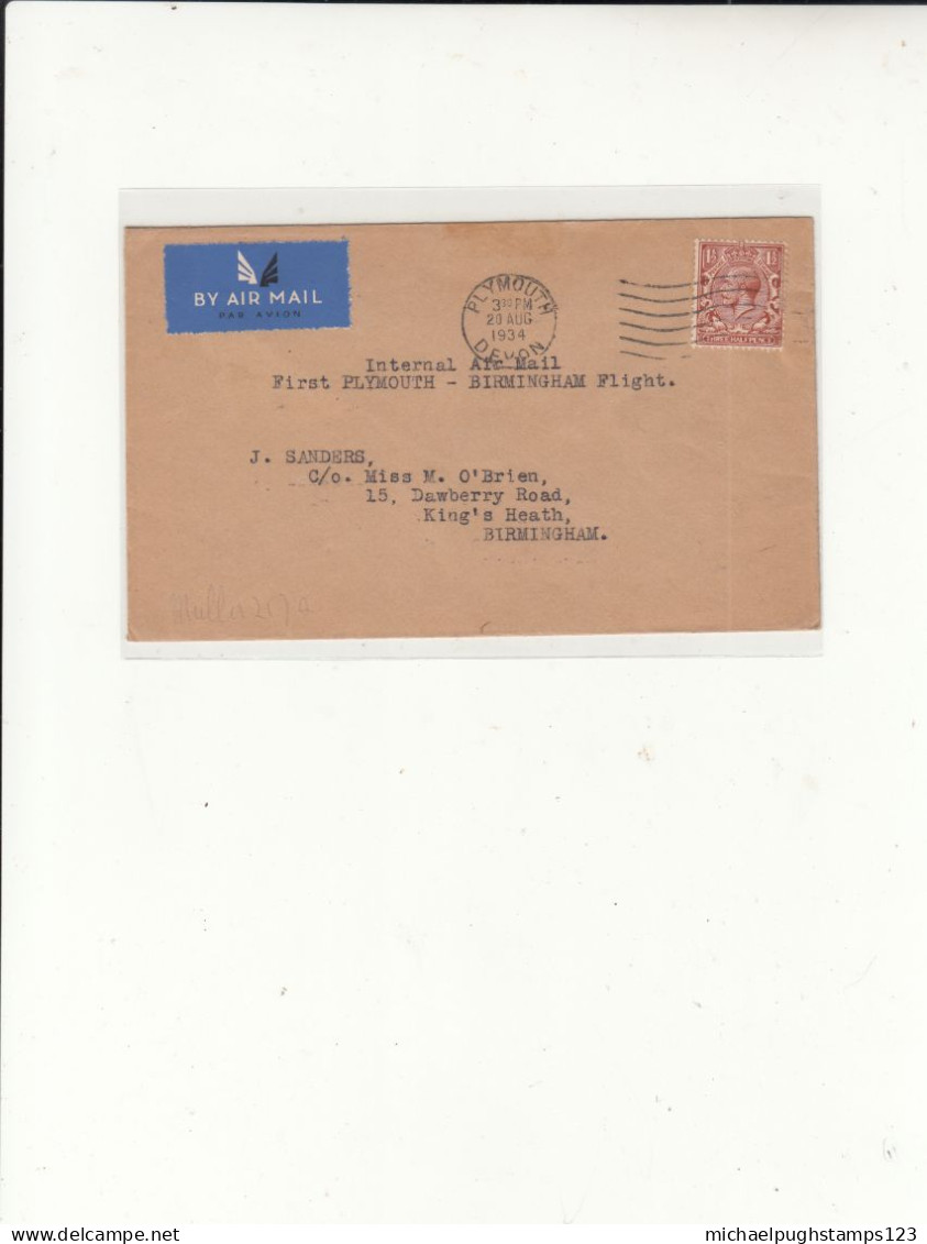 G.B. / 1934 Internal Airmails / Plymouth - Non Classificati