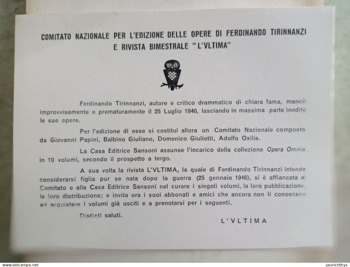 Ferdinando Tirinnanzi Marta Commedia Sansoni Edizione Numerata + Cartolina 1962 - Novelle, Racconti