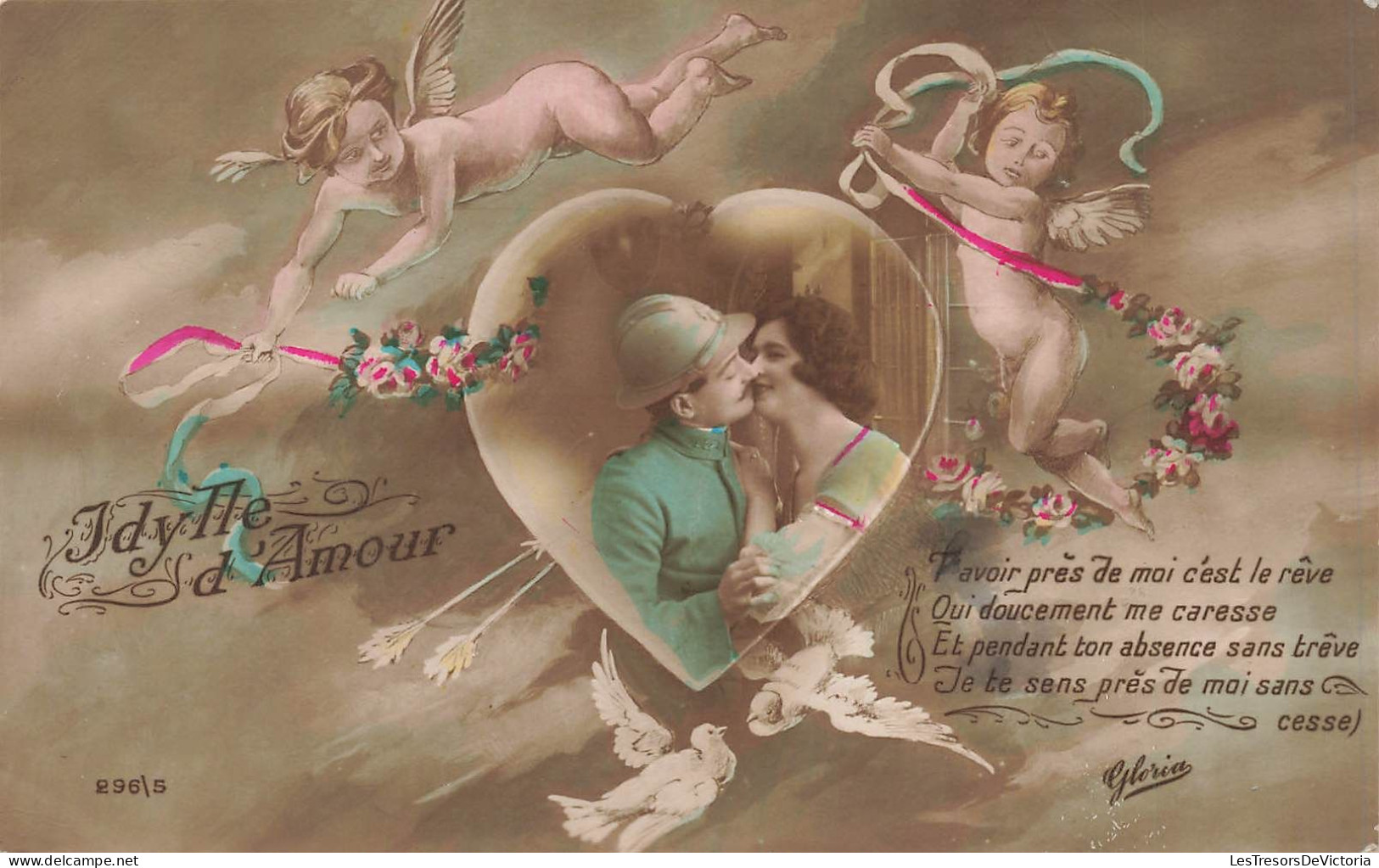 COUPLE - Idylle D'Amour - Un Soldat Et Sa Compagne - Carte Postale Ancienne - Paare