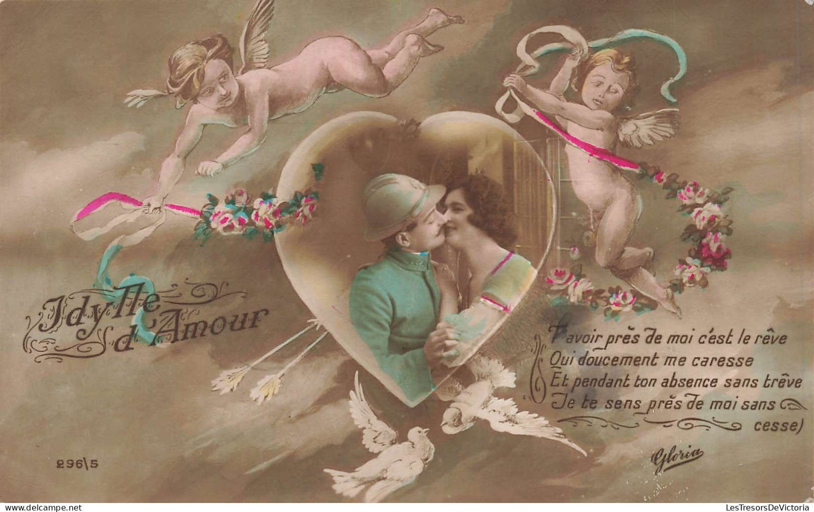 COUPLE - Idylle D'Amour - Un Soldat Et Sa Compagne - Carte Postale Ancienne - Parejas