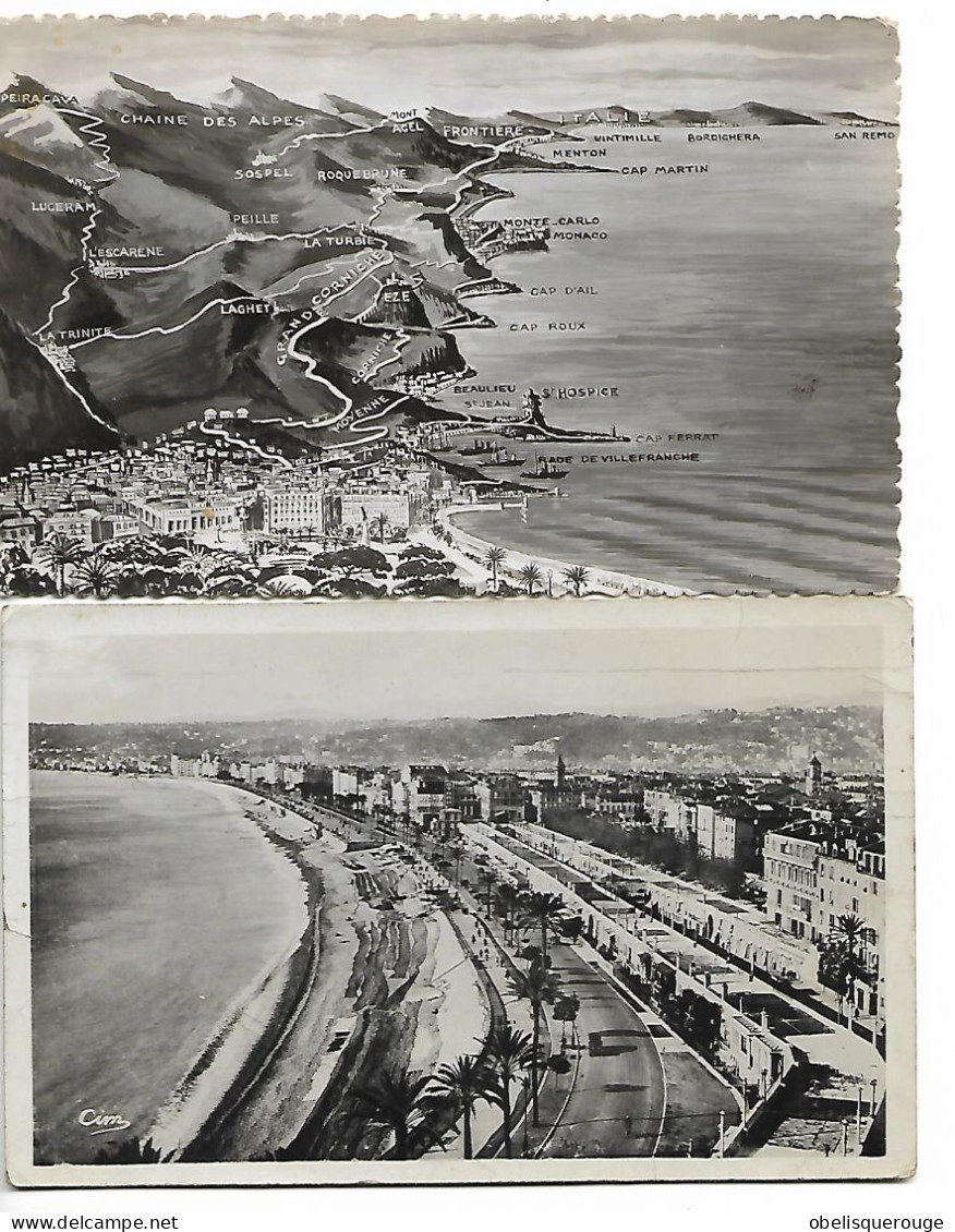 Côte D'AZUR - NICE LOT 2 CARTES PROMENADE DES ANGLAIS  NICE A SAN REMO 1949 - Konvolute, Lots, Sammlungen