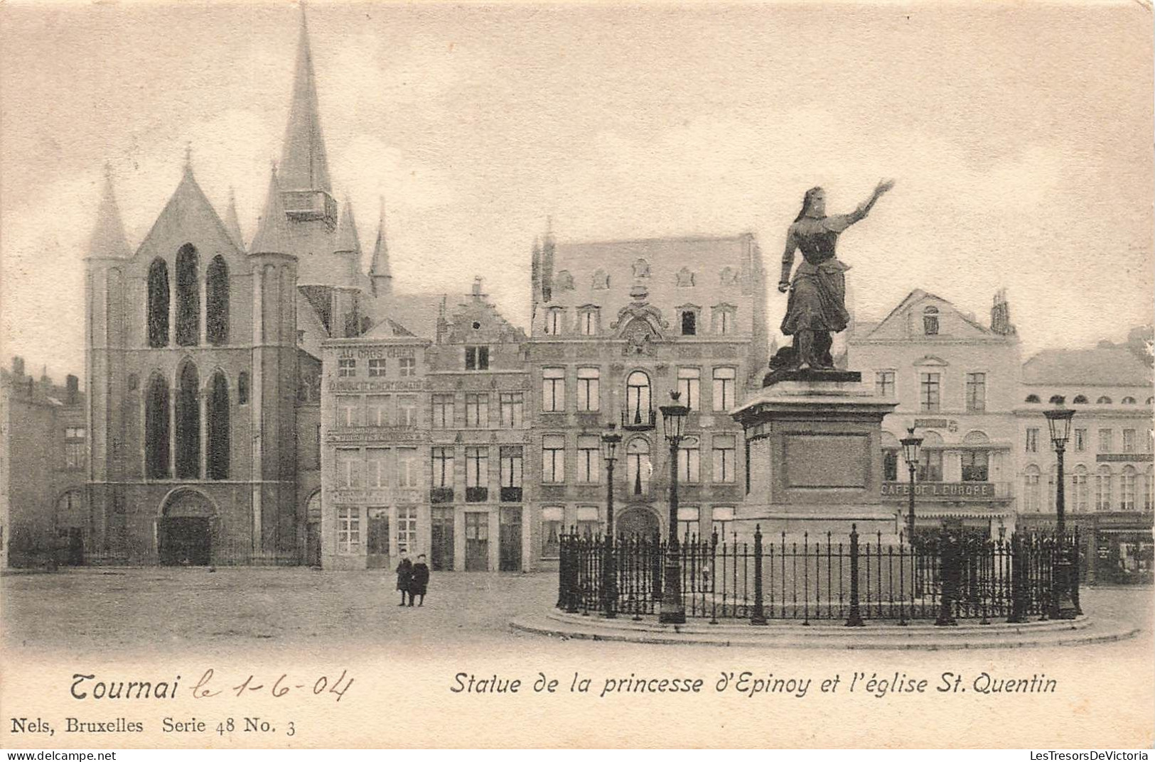 BELGIQUE - Tournai - Statue De La Princesse D'Epinoy Et L'église Saint Quentin - Carte Postale Ancienne - Doornik