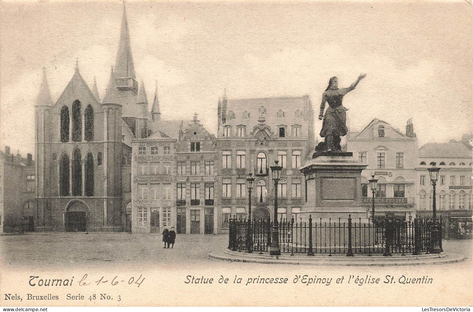 BELGIQUE - Tournai - Statue De La Princesse D'Epinoy Et L'église Saint Quentin - Carte Postale Ancienne - Tournai