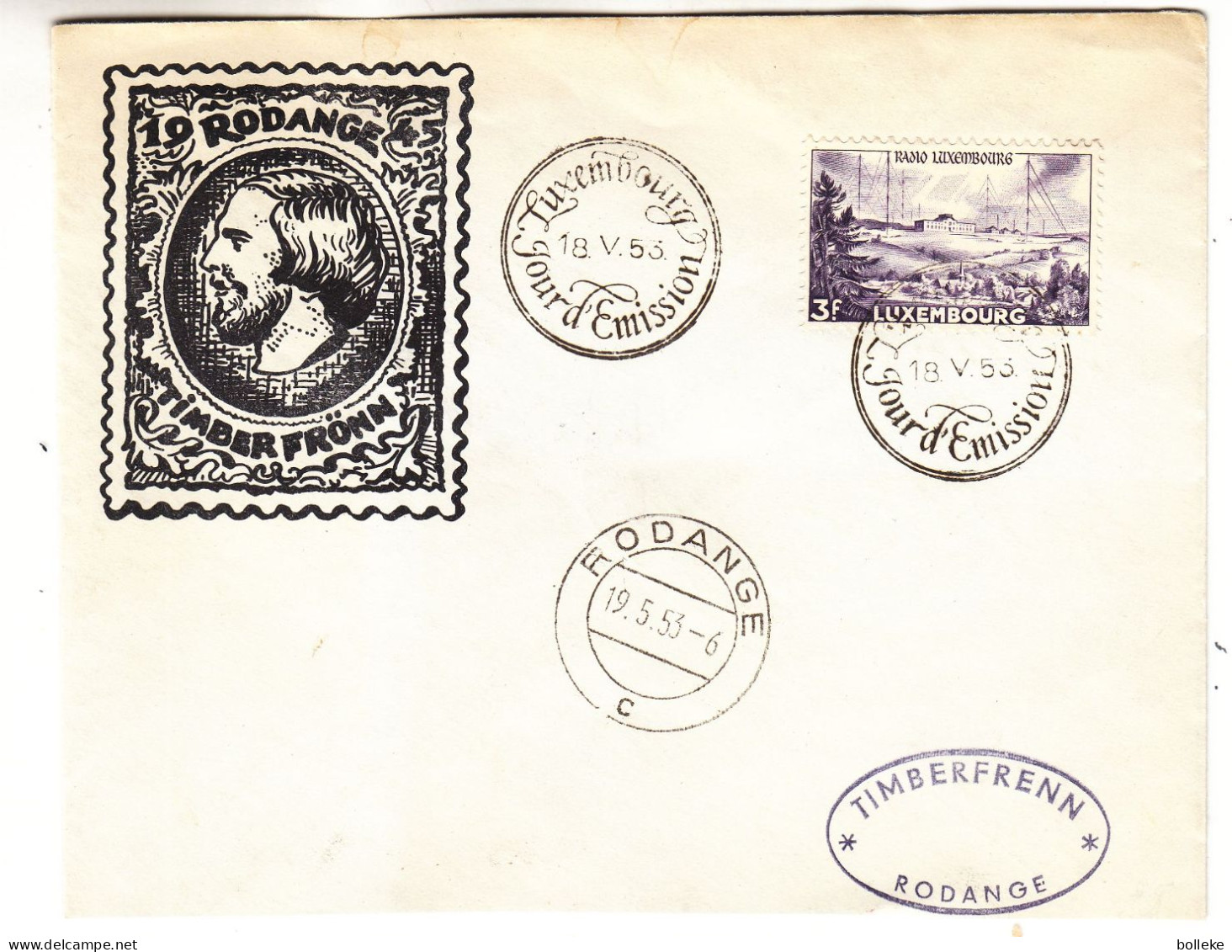 Luxembourg - Lettre FDC De 1953 - Oblit Luxembourg - Exp Vers  Rodange - Radio Luxembourg - Valeur 65 Euros - Covers & Documents