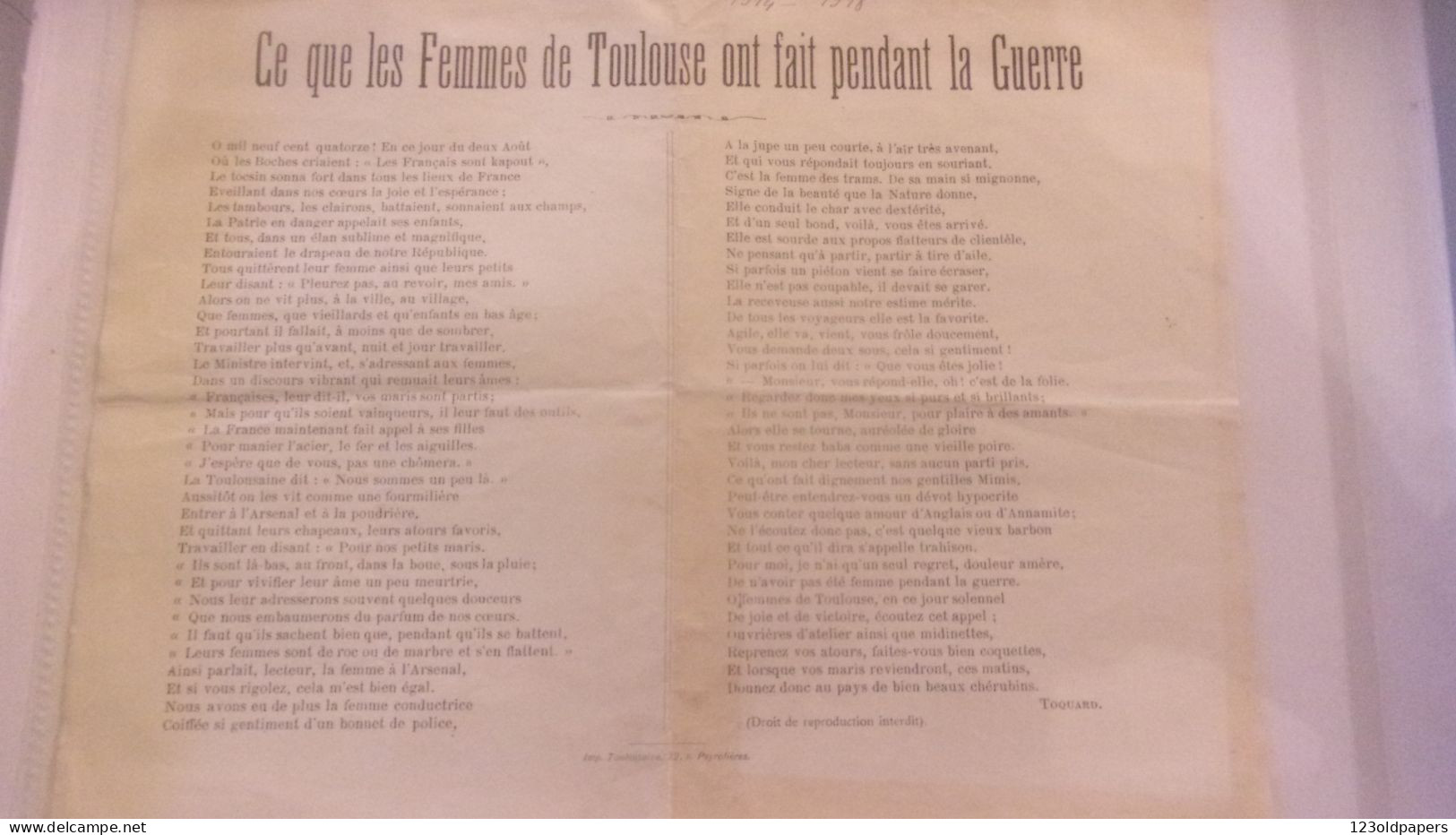 WWI CE QUE LES FEMMES DE TOULOUSE ON FAIT PENDANT LA GUERRE TOQUARD - 1914-18