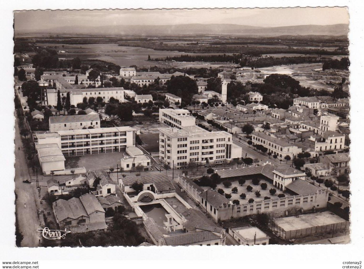 ORLEANSVILLE Alger N°6A Vue Panoramique Aérienne Sur Les Groupes Scolaires La Piscine Plongeoir Court De Tennis VOIR DOS - Chlef (Orléansville)