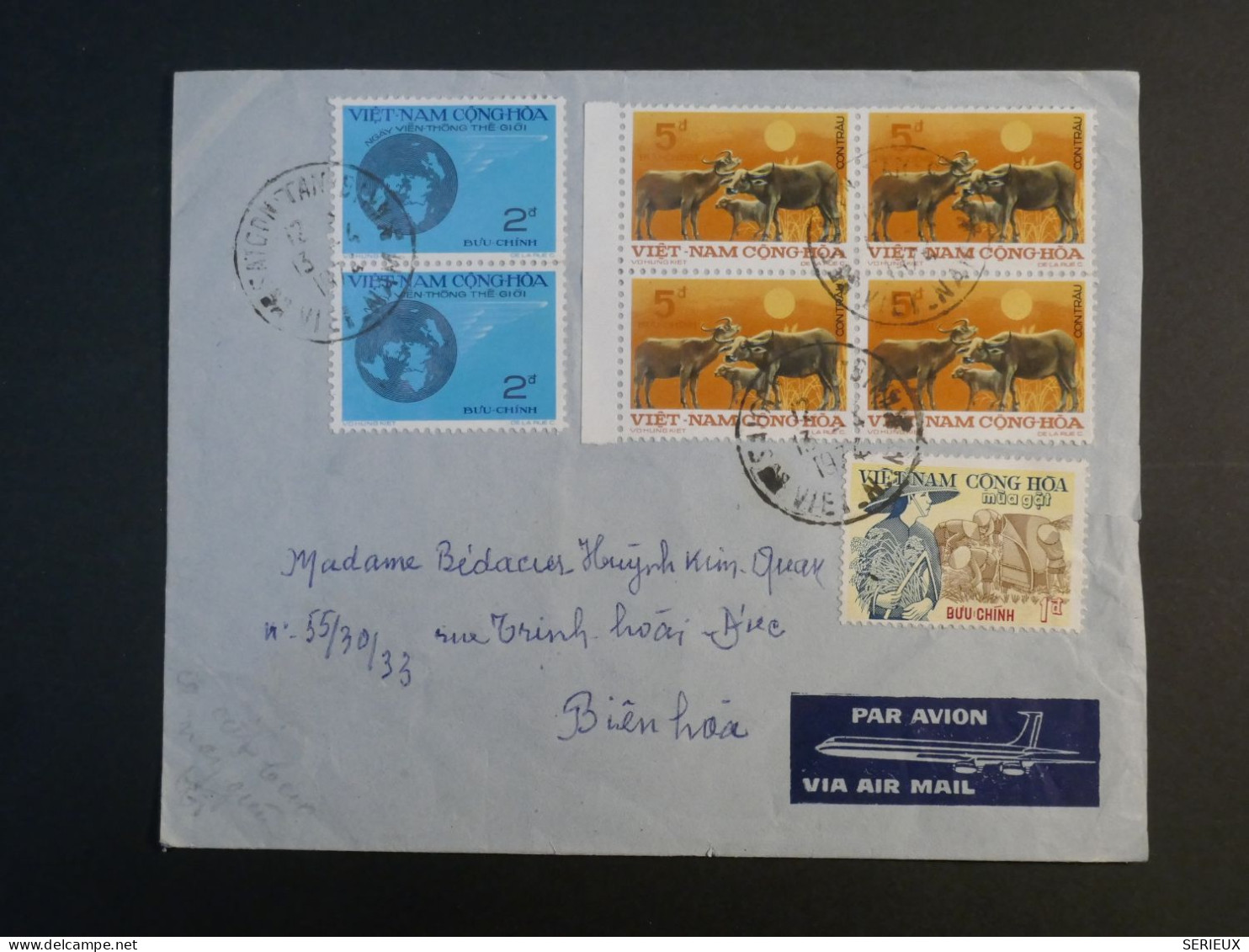 DF7 VIETNAM GONG HOA   BELLE  LETTRE  RECO 1972  SAIGON  A BIEN HOX.? +BLOC DE 4 TP +  BEL  AFF. INTERESSANT+  + - Viêt-Nam