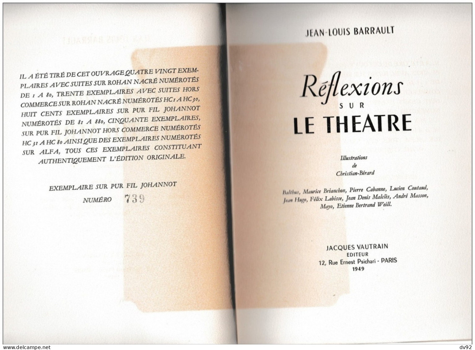 REFLEXIONS SUR LE THEATRE JEAN LOUIS BARRAULT DEDICACE - Livres Dédicacés