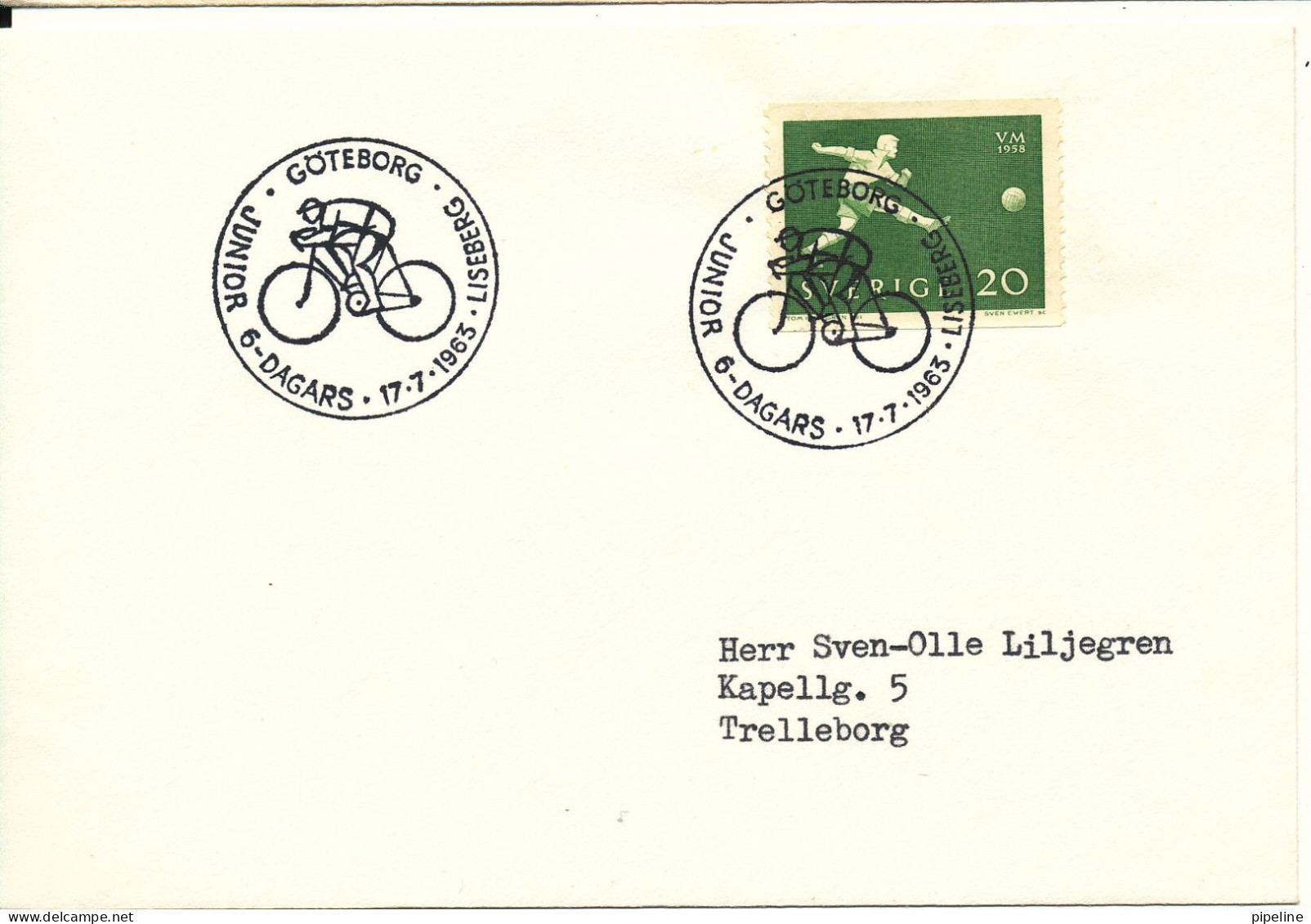 Sweden Cover Liseberg 17-7-1963 With Special BICYCLE Postmark - Covers & Documents