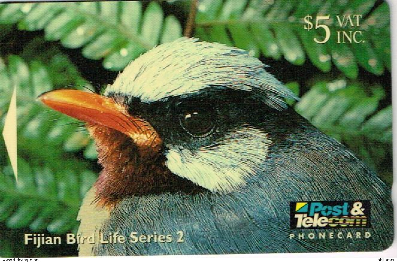 Fidji Fiji TELECARTE PHONECARD Telecom Oiseau Bird Blue Crested Brozdbill Myiagra Azureocapilla 1996 5 Dollars Ut BE - Fiji