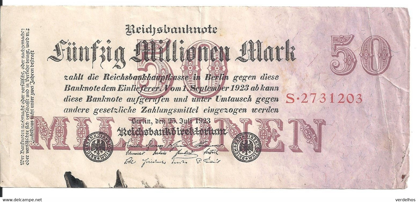 ALLEMAGNE 50 MILLIONEN MARK 1923 VF P 98 - 50 Miljoen Mark