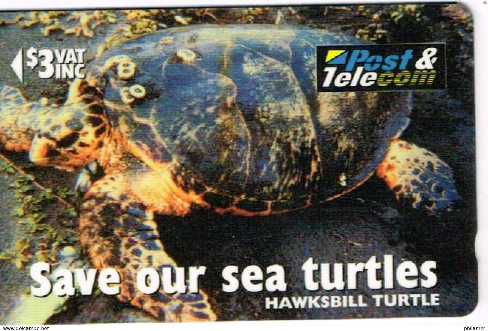 Fidji Fiji TELECARTE PHONECARD Telecom Turtle Tortue Save Sea Hawkbill 3 Dollars 1995 Ut BE - Fiji