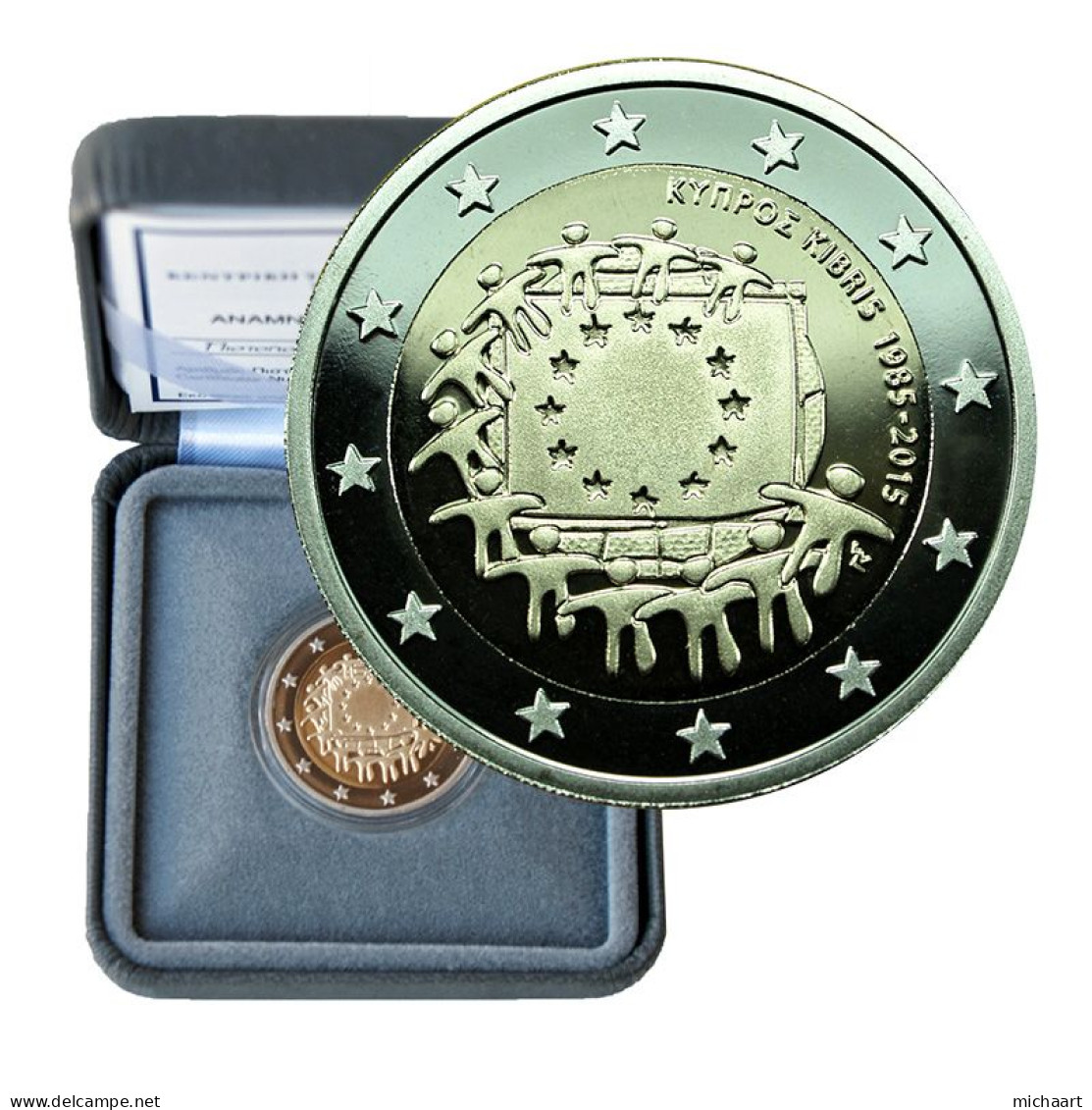 Cyprus Coin 2 Euro 2015 Proof 30 Years European Flag Bimetallic CoA + Box 00378 - Cyprus