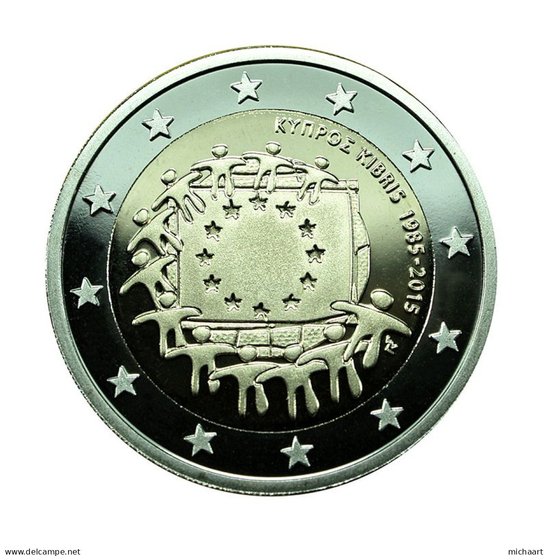 Cyprus Coin 2 Euro 2015 Proof 30 Years European Flag Bimetallic CoA + Box 00378 - Chipre