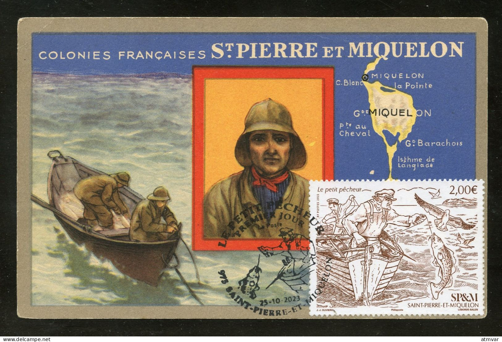 SAINT PIERRE ET MIQUELON (2023) Carte Maximum Card - Le Petit Pêcheur, Fishing Boat, Fisherman, Pêche - Cartes-maximum