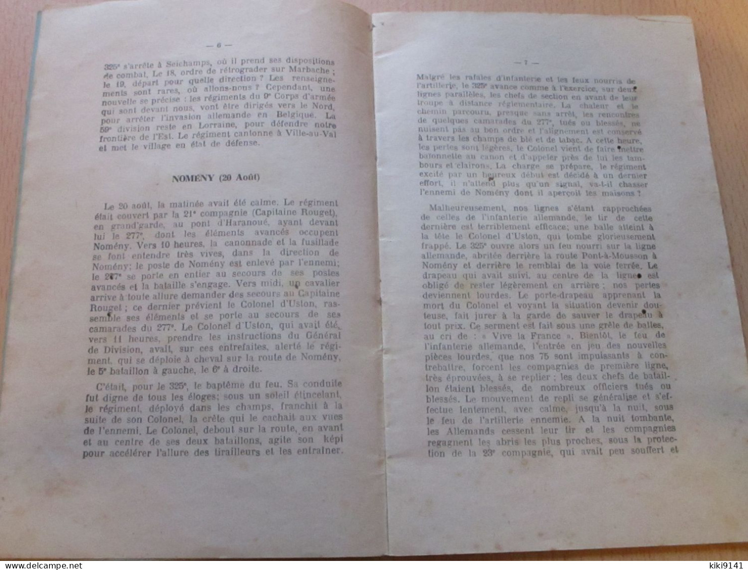 Historique Du 325è Régiment D'Infanterie (42 Pages) - Francese