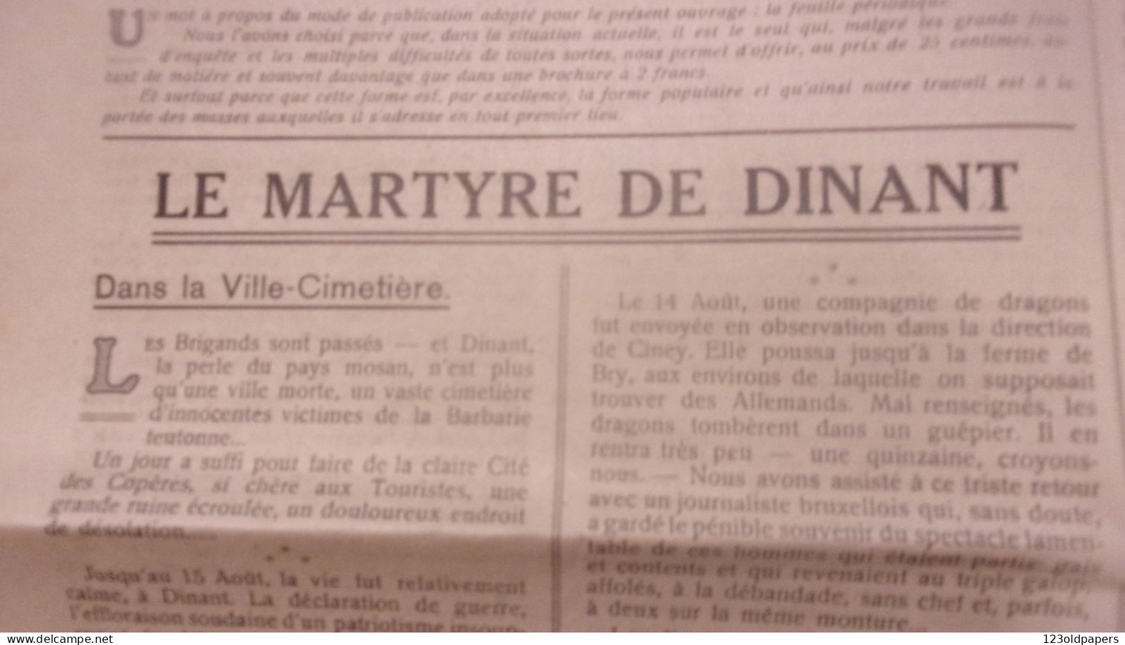 WWI RARE BELGIQUE 1914 N ° 1 LE CRI DES MARTYRS JOURNAL DINANT LE MARTYR  PUBLICATIONS DIONANTENSIS ENQUETE - 1914-18